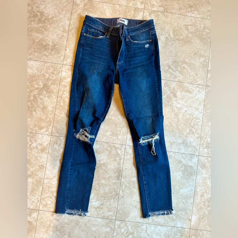 Paige Cropped High-Rise Jeans - Size 27 - Medium Wash